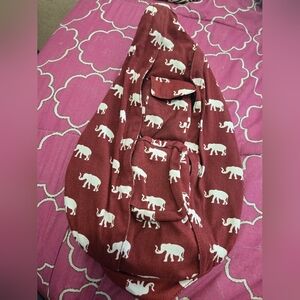 Elephant Print Sling Rope Bag Burgandy Like Color. 1 Defect.
